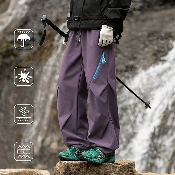 트레이닝 바지 밑단 스트링 조절 와이드 와이드 팬츠 방수 원단 남자조거팬츠 카고바지 캐주얼 와이드 지퍼 조거팬츠 트레이닝 긴바지 아웃도어  등산 캠핑 작업 캐주얼 롱팬츠