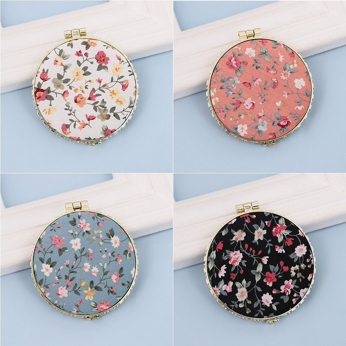 큰손할인 꽃거울 원형 미니 미러 양면 폴딩 접이식 예쁜 포켓 작은 패브릭 휴대용 손거울