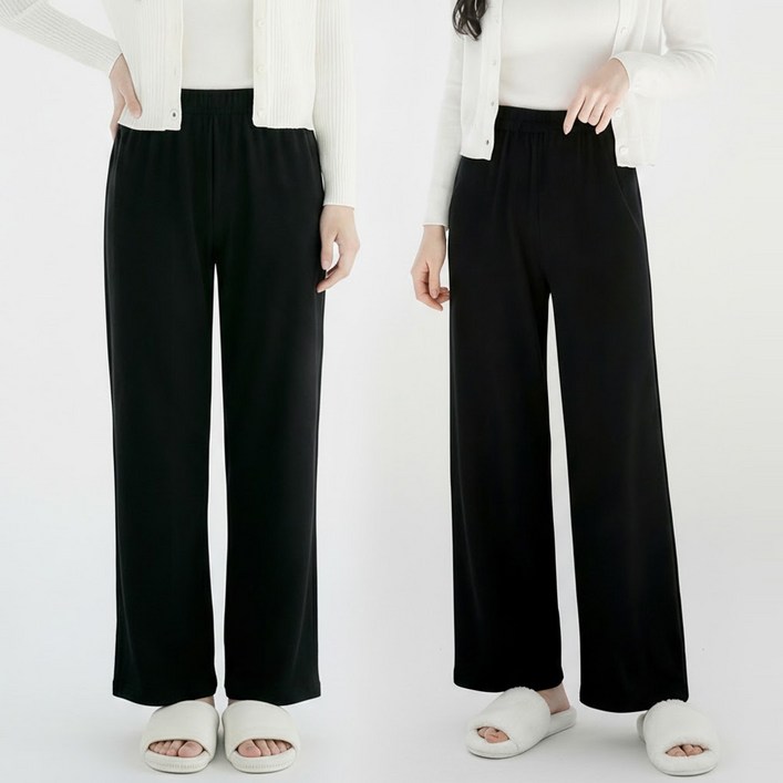 (1+1) 더클로 여성 와이드 베이직 밴딩팬츠 트레이닝 라운지웨어 2장