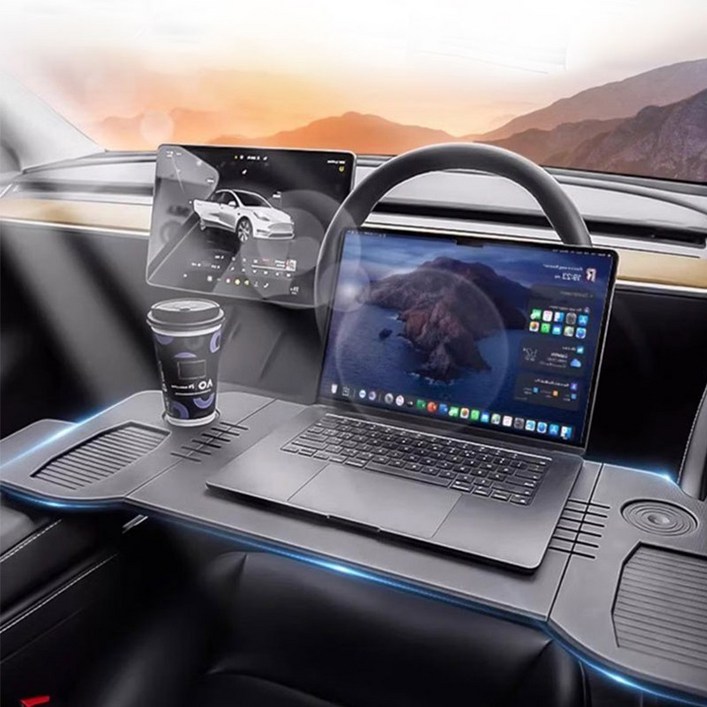 [SMTONE] 테슬라 차량용 접이식 테이블 Model 3Model Y 앞좌석 뒷좌석 책상 2단풀딩책상, 블랙, 1개