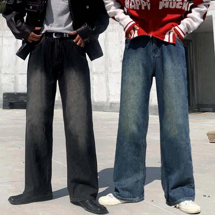 3단기장 사계절 남자 남성 고퀄리티 빈티지 워싱 와이드 데님 팬츠 청바지