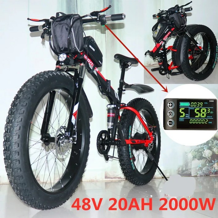 전기자전거 MTB 접이식 산악 가성비 스노우 바이크 1000W 2000W 48V 20Ah 26x40 인치 타이어