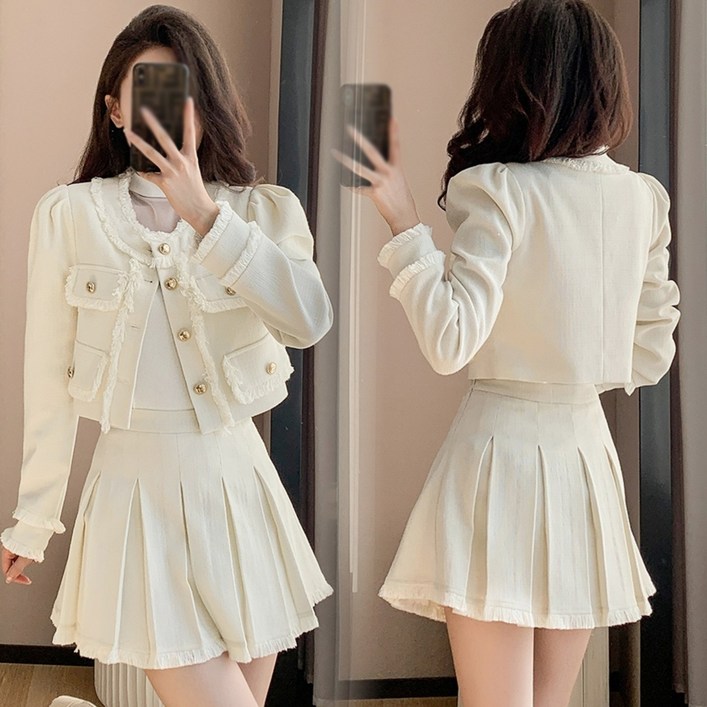 Asure 여성 투피스 세트 하객룩 크롭자켓스커트