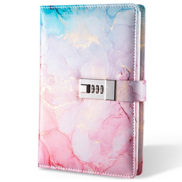 홍언목요 가죽 잠금 다이어리 A5 비밀번호 잠금락 다이어리 수첩 시크릿 다이어리, A 핑크