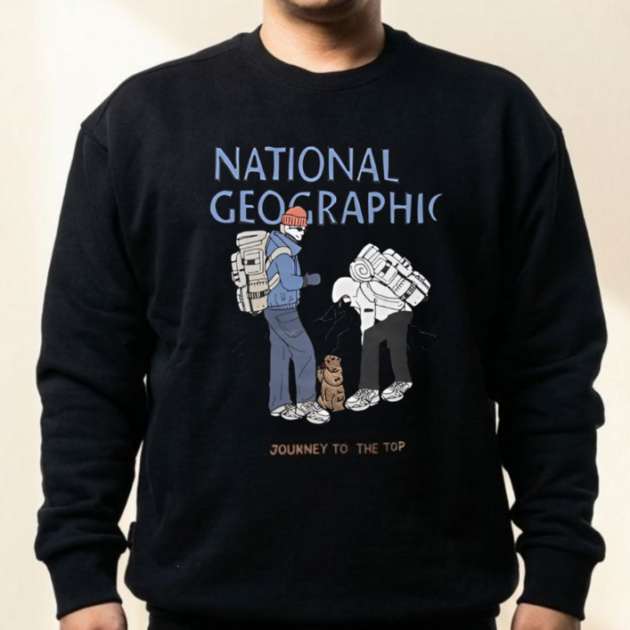 내셔널지오그래픽 남녀공용 크루 그패픽 프린트 기모 맨투맨 겨울 긴팔 데일리 세미오버핏 커플룩