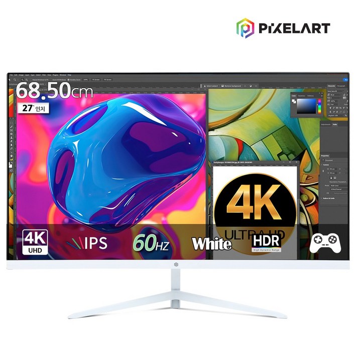 픽셀아트 PIXELART PAU2711W 화이트 일반 UHD 60Hz IPS 4K 모니터 일반, 68cm, PAU2711W