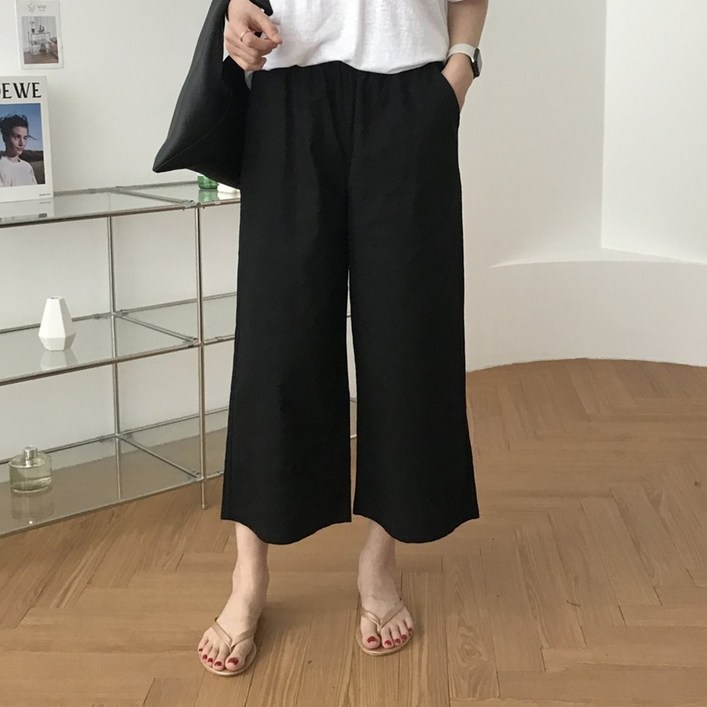 럭키제이 8부 와이드 밴딩 팬츠 여름 바지 여성용