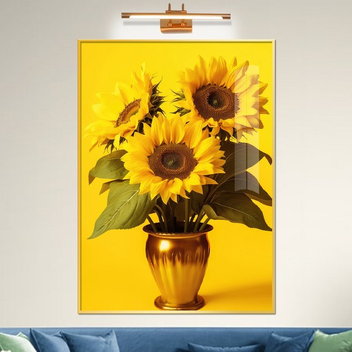 보고아트 돈 들어오는 그림 레트로 해바라기 꽃병 풍수 인테리어 액자