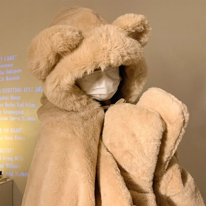 곰돌이 후드 담요 캠핑 집순이 망토 입는 케이프 차박