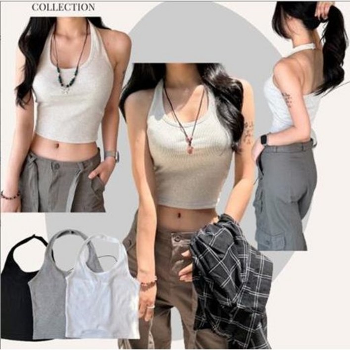 풀문 무지 데일리 베이직 쫀쫀 여성 이너 나시 / 골지스판홀터넥레이어드나시JCT