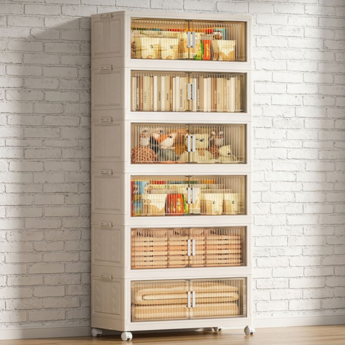 PSMK 이동식 거실 수납장 폴딩박스 수납정리함, 아이보리+화이트