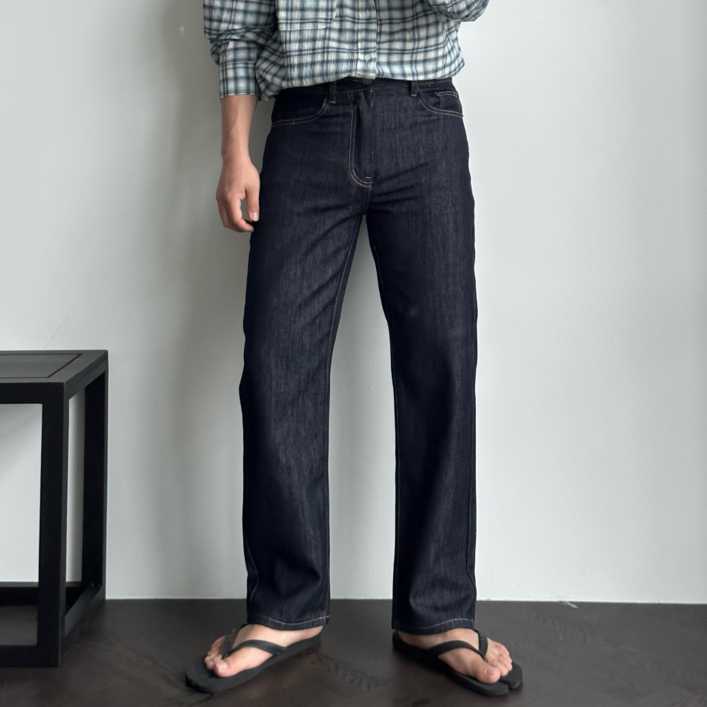 르위 남성용 일자핏 청바지 스판 생지데님
