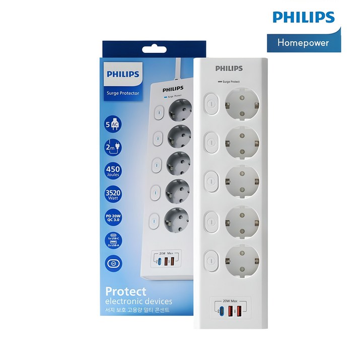 필립스 맥스 서지보호멀티탭 고용량 개별스위치 고속충전