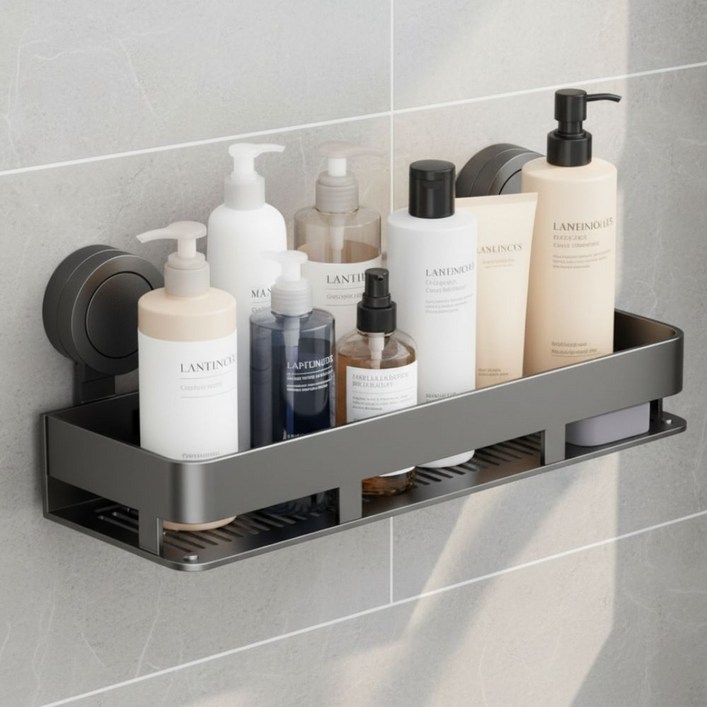 일상채움 강력 2중 흡착식 탄소강 욕실 선반 거치대