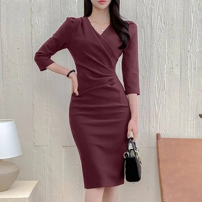 (S-5XL) 빅사이즈 아나운서 스타일 정장원피스 오피스룩, 하객룩, 타이트, 상견례룩,면접룩, H라인, 미니원피스,여성드레스
