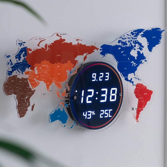 플라이토 세계지도 인테리어 LED 벽시계 70cm, 블랙