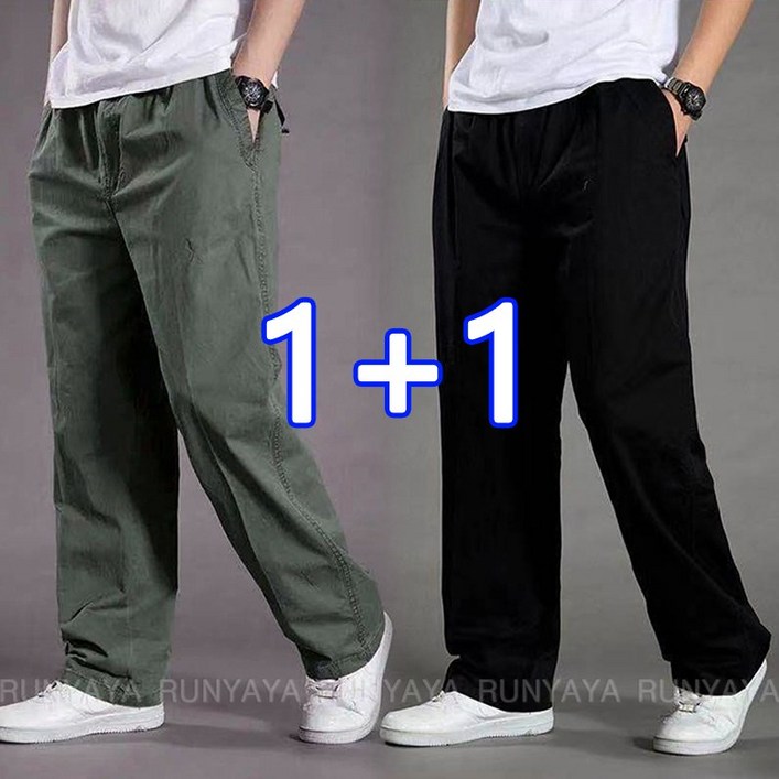 11 캐주얼 빅사이즈 밴딩 통바지 남성 바지 중년남성바지 등산바지 봄  가을 편안한 팬츠 D99U