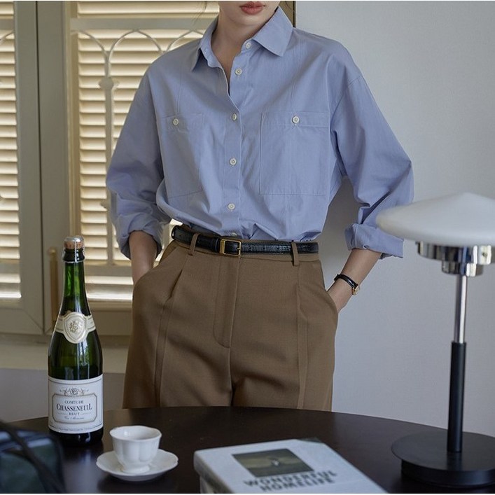 POMTOR 여성셔츠오버핏 가을 롱슬리브 셔츠 패션 셔츠