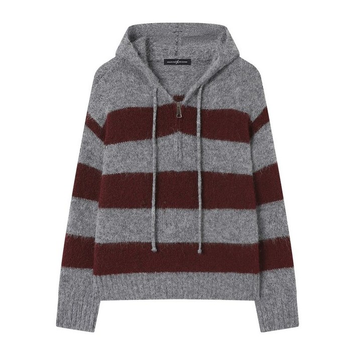 나인식스뉴욕 후드 반집업 단가라 긴팔 니트 NP4KT005L0