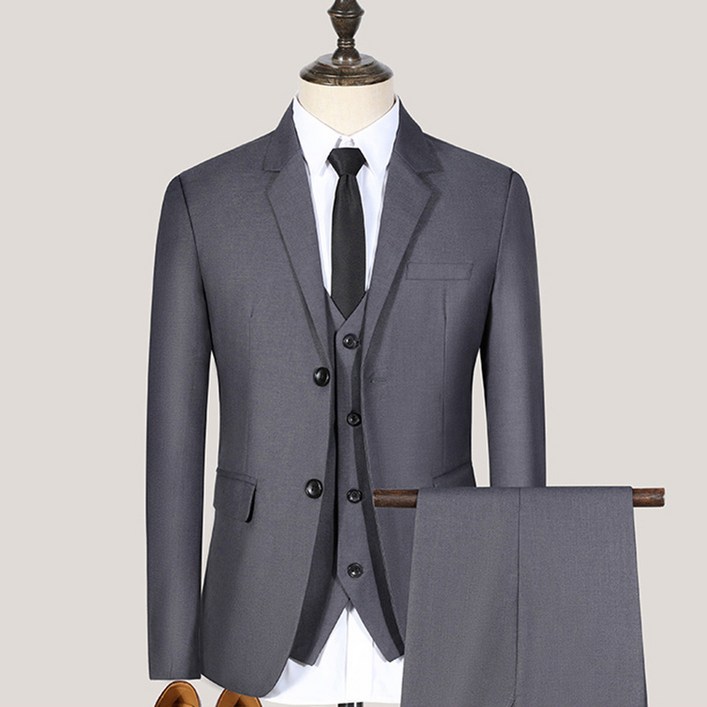 AOKADA 남성 정장 세트 슬림핏 베이직핏 수트 비즈니스 결혼식 하객룩 면접 오피스룩 들러리 남자 양복 바지 조끼 3종
