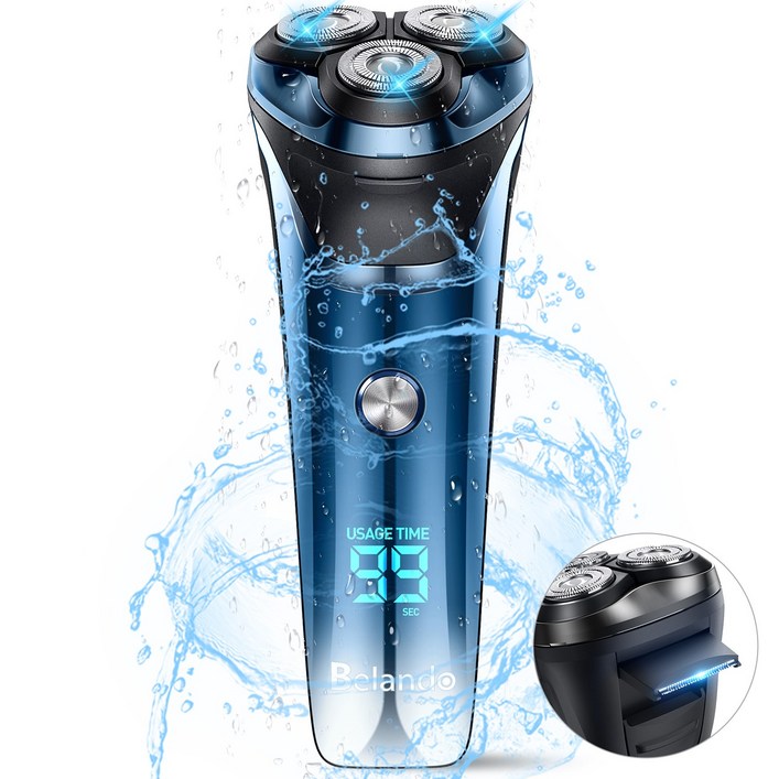 면도기 남성 전동 수염 남성용 수염 100 분 연속 가동 회전식 27 매 칼날 360 ° 헤드 건습 양용 USB 충전 IPX7 방수 물 세척 가능 잠금 기능 LCD 잔량 표시, BLUE, 02 blue - 쇼핑앤샵