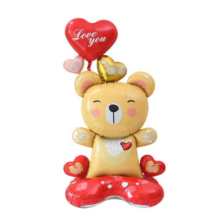 러블리 곰돌이 하트 스탠딩 풍선 장식, 1개, 단일색상