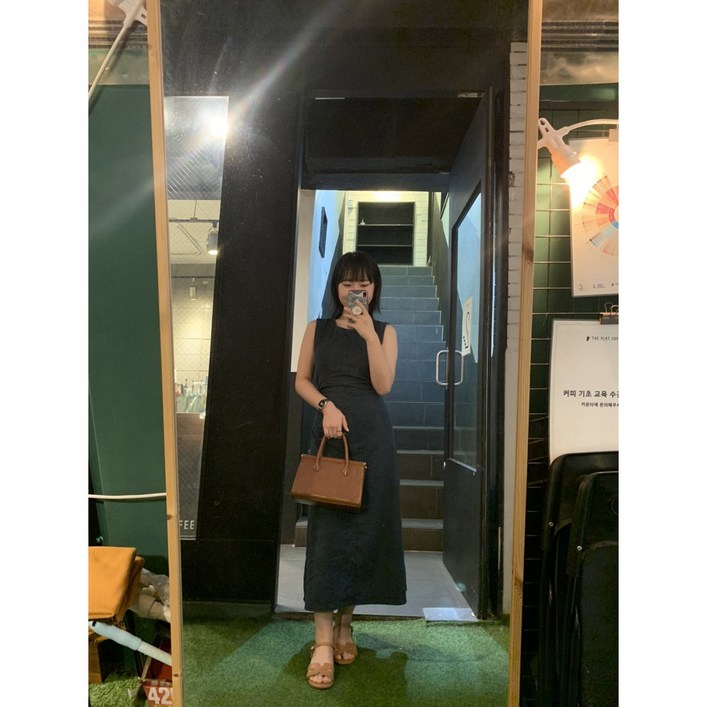 백서클 데님 롱 원피스