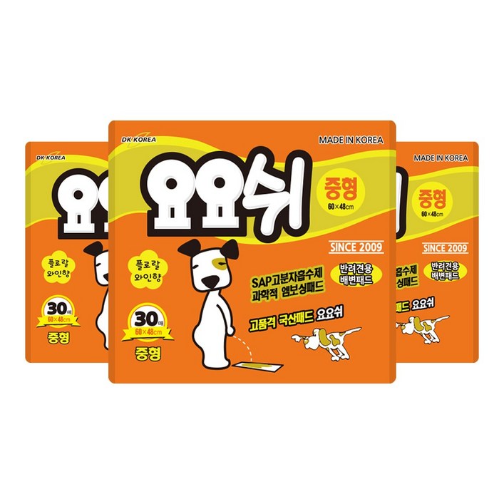 오너클랜 요요쉬 배변패드 중형 30매  3개 묶음 총 90매, 3개