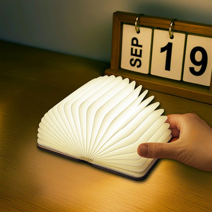 풀문 책 무드등 7색 LED 무선 캠핑 조명, 화이트애쉬 미니