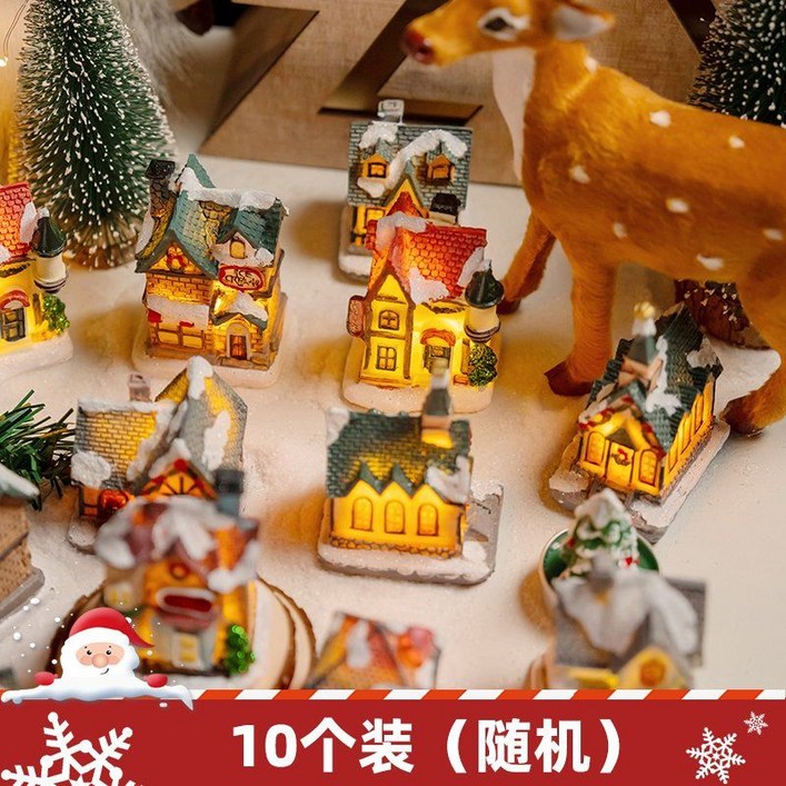 10개 20개 랜덤 세트 이글루 작은 집 빛나는 데스크탑 인테리어 장식품 홈 소품 크리스마스 미니어처 풍경