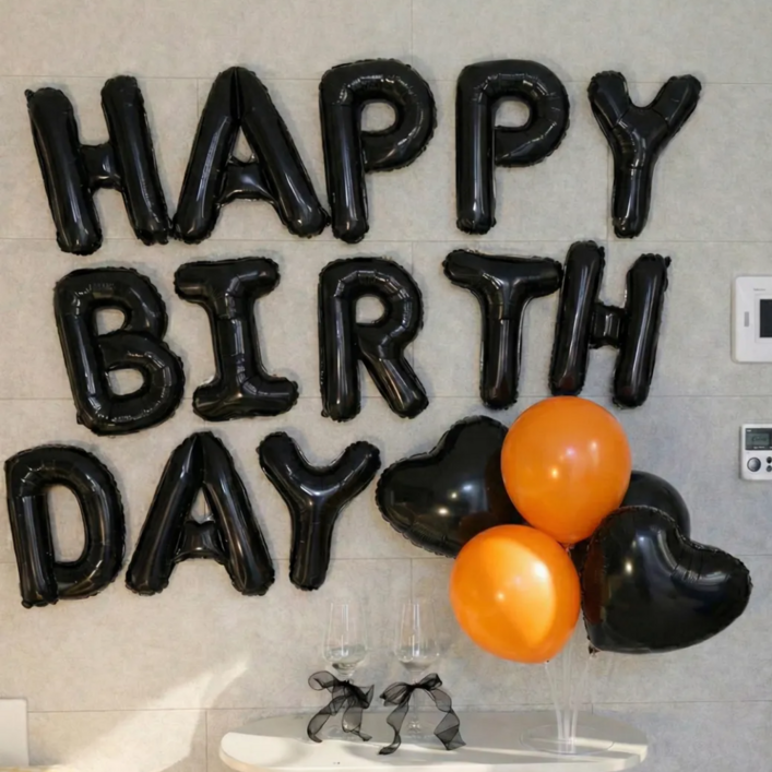 리브론 연인 생일 이벤트 파티 용품 가랜드 레터링 풍선, 1개, 블랙 / 오렌지