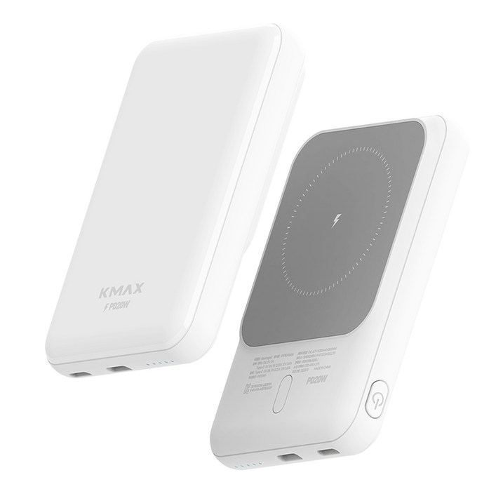 케이맥스 5000mAh 맥세이프 마그네틱 무선 충전 보조배터리, 화이트