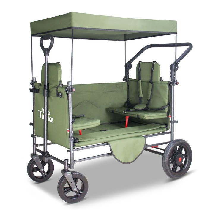 접이식 야외 유틸리티 왜건 캐노피가 있는 해변 왜건 카트 캠핑 쇼핑 정원 및 해변을 위한 휴대용 접이식 왜건 접이식 캠핑카 좌석 포함, 1개, 녹색