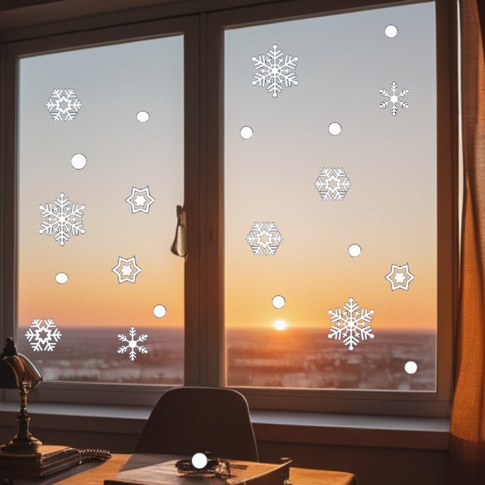 크리스마스 창문 눈꽃 스티커 유리에붙이는 눈결정체스티커 창스티커 겨울 데코