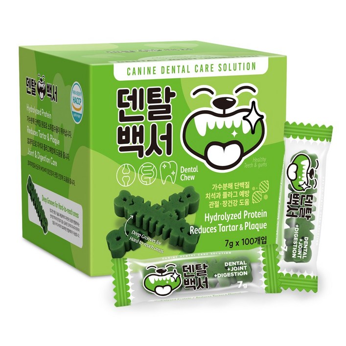 덴탈백서 가수분해 강아지 덴탈 기능성껌, 7g, 100개, 그린관절장S