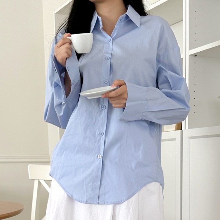 [오버나인] 여자 여성 고밀도 박시핏 남방 무지 카라 셔츠