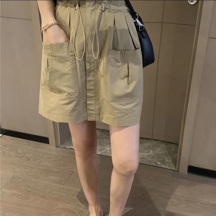 삼제태전 여성 여름용 빅사이즈 밴딩 허리 빅포켓 A라인 카고 스커트