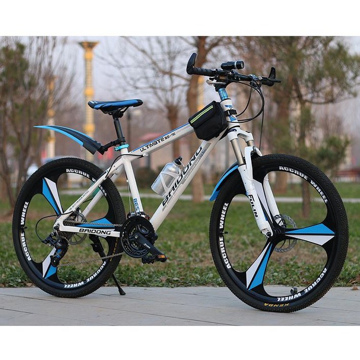 성인 남성용 산악 자전거 변속 오프로드, 1개, 1cm, 화이트블루 일체형 27단 26인치