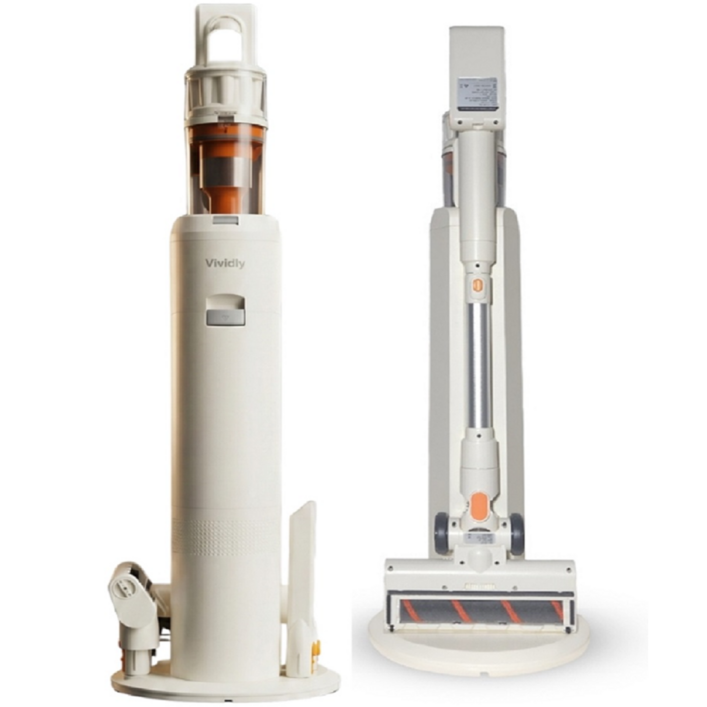 Vividly 자동먼지비움 자동충전 스마트 원통형 타워 스테이션 무선 진공청소기, 아이보리, 자동먼지비움 청소기