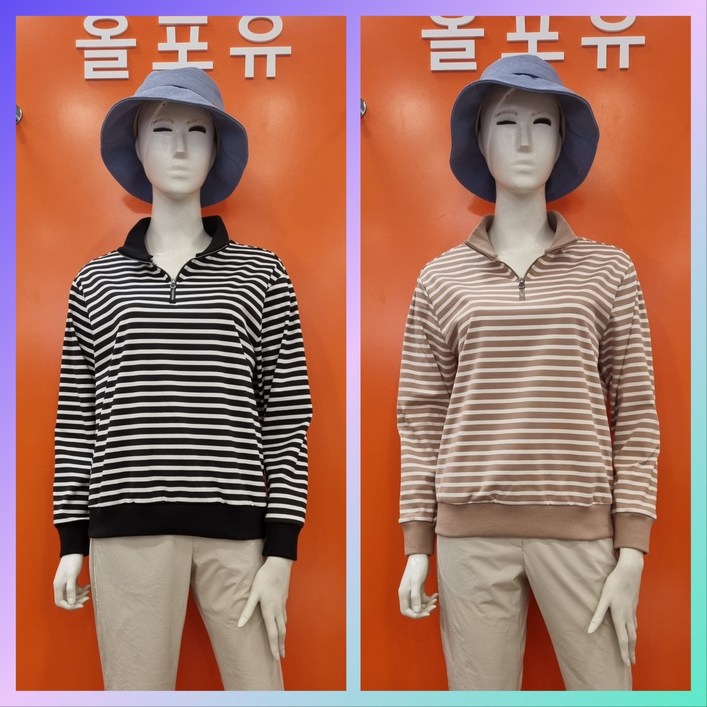올포유 너무 편한 캐주얼 룩! 여성 스트라이프 집업 티셔츠 LTM7331&199,509