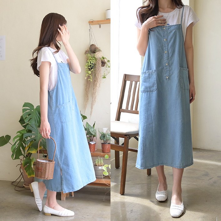 데일리앤 루피드 레이어드 청 멜빵 뷔스티에 데님 롱 원피스 데일리앤 루피드 레이어드 청 멜빵 뷔스티에 데님 롱 원피스