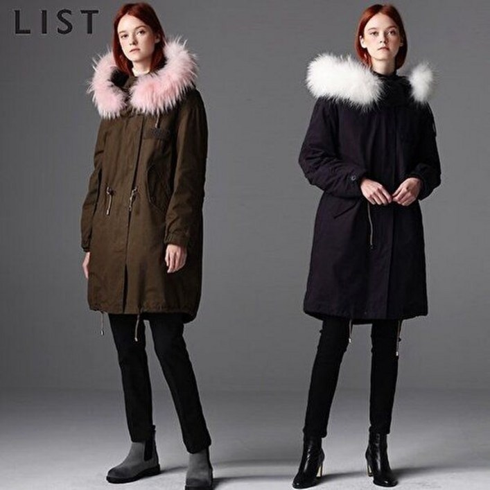 정품 리스트리스트LIST 라쿤퍼후드 야상 롱 패딩 점퍼 안감내피다운,후드탈부착 택가격698000원 지금입기좋은 데일리