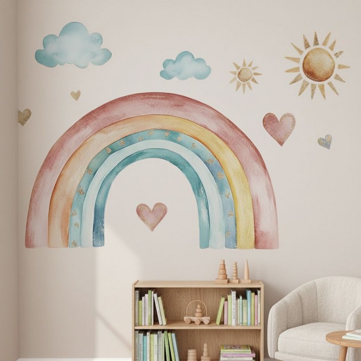 에쎄치 포인트 스티커 집 꾸미기 데코 인테리어, 따뜻한 햇살 담은 무지개 구름