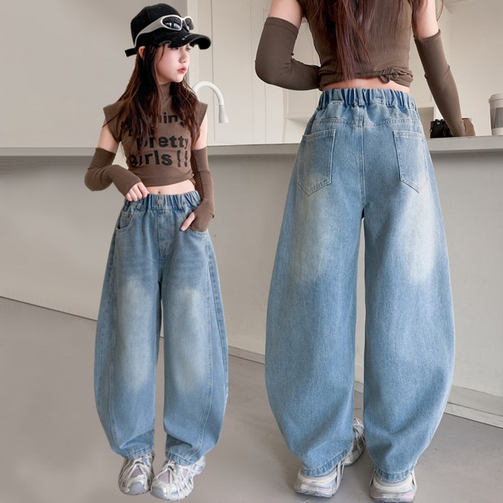 여아 주니어 초중생 와이드 밴딩 청바지 LGG625