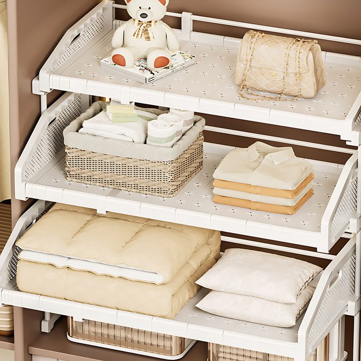 홈비 적층형 슬라이딩 옷장 수납 옷정리 트레이 선반, 1개, 화이트높은 중형