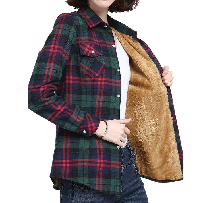 로로비 여성 기모 셔츠 겨울 블라우스 체크 남방 LS0485