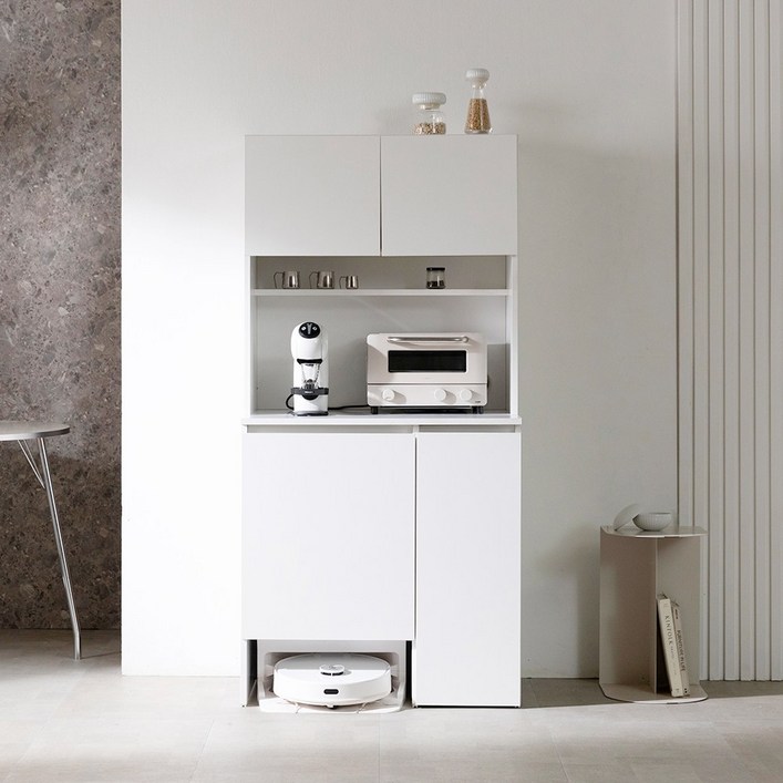 웰퍼니쳐 무토 올인원 키 큰 로봇청소기 수납장 주방 선반 찬장 로보락 보관함, 화이트