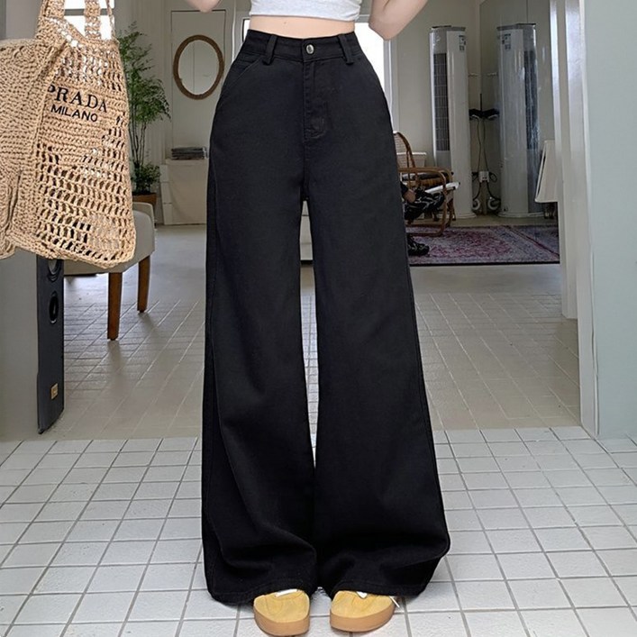 cammello 데일리 블랙 와이드 팬츠 하이웨이스트 데님 긴바지