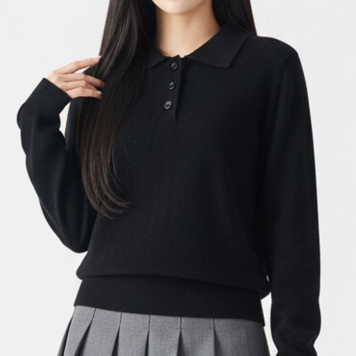 YEON HOME 여성 카라 니트 티셔츠 데일리 긴팔