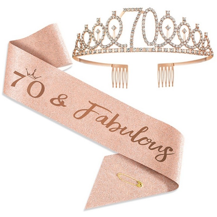 블루밍가든 나이별 큐빅 파티 왕관 +스트랩 칠순파티 잔치 고희연, 1개, 로즈골드